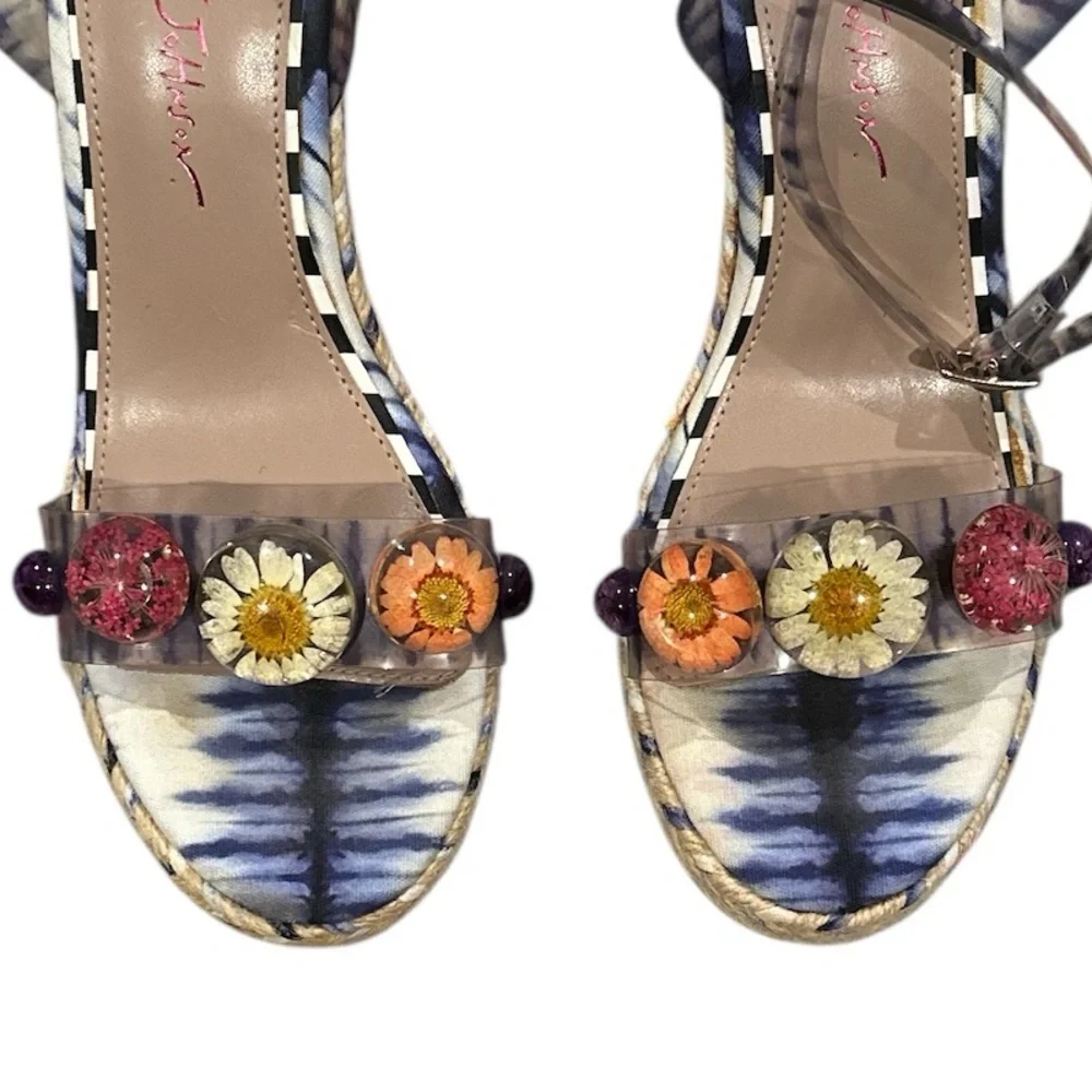 BETSEY JOHNSON FLORAL ANKLE STRAP WEDGE SHOES
